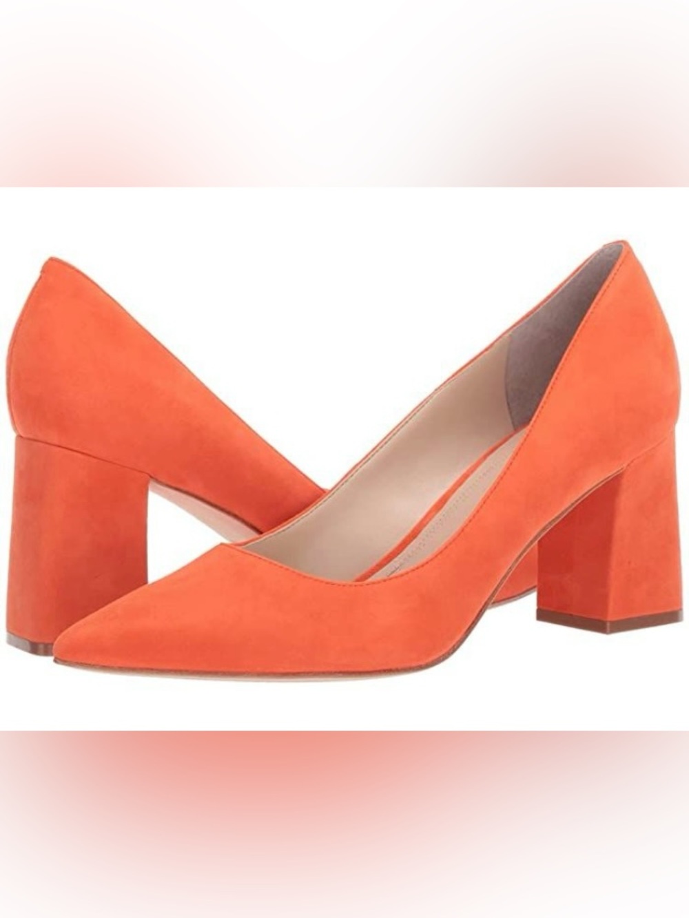 Marc Fisher LTD Zala Orange Suede Leather Pointed Block Heel Pumps